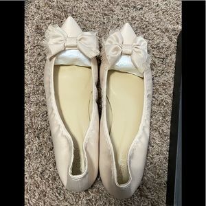 NIB J. Crew Lottie frayed-bow flats in satin- Faded Blossom size 12M